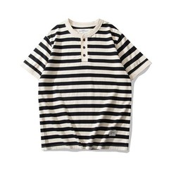 Mens Sailor’s Shirt Striped T-Shirt Retro Classic Henry Short Sleeve Cotton TEE