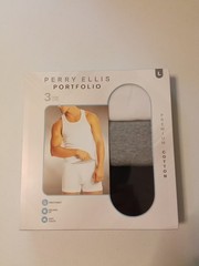 3 Perry Ellis 100% Premium Cotton Portfolio Tank Tops Large BLK WHT GRY Ribbed