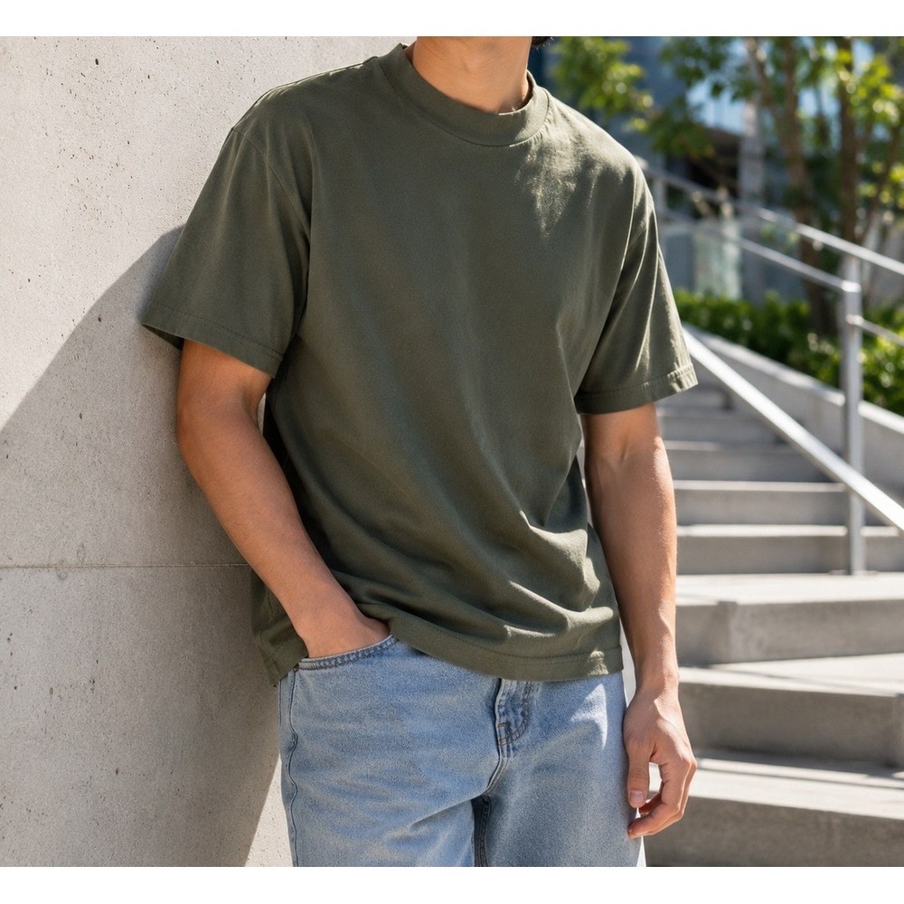 Arizona Jean Co Mens Olive Green Mock Neck 100% Cotton T-Shirt Size Large