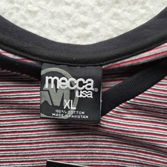 Mecca USA Shirt Mens XL Red Striped V-Neck Chest Pocket Zipper Tee Cotton Jersey