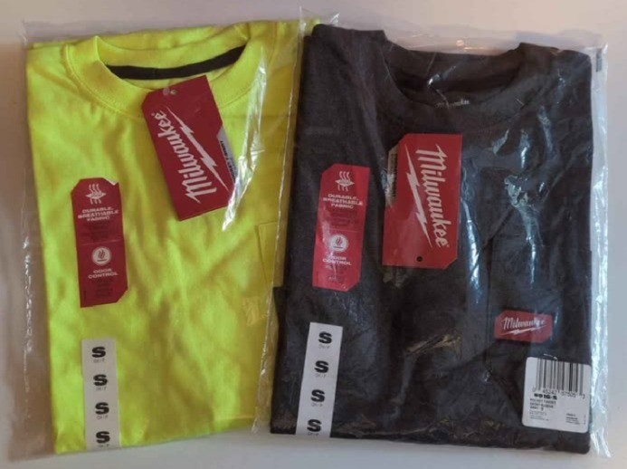 Pair of Milwaukee Men’s Small Pocket T-Shirts – Hi-Vis Yellow and Gray