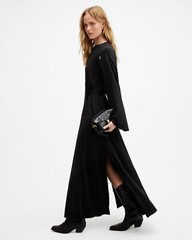 All Saints Womens Removable Sleeve Maxi Dress Viscose Long Sleeve / Sleeveless