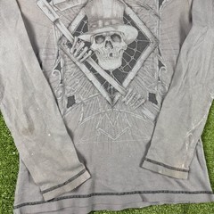 George Mens Skull Top Hat Scythe Graphic Thermal Long Sleeve Shirt Grey Size M