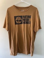TIMBERLAND XL Brown CREW NECK SHORT Sleeve T-shirt Logo 100% Organic Cotton