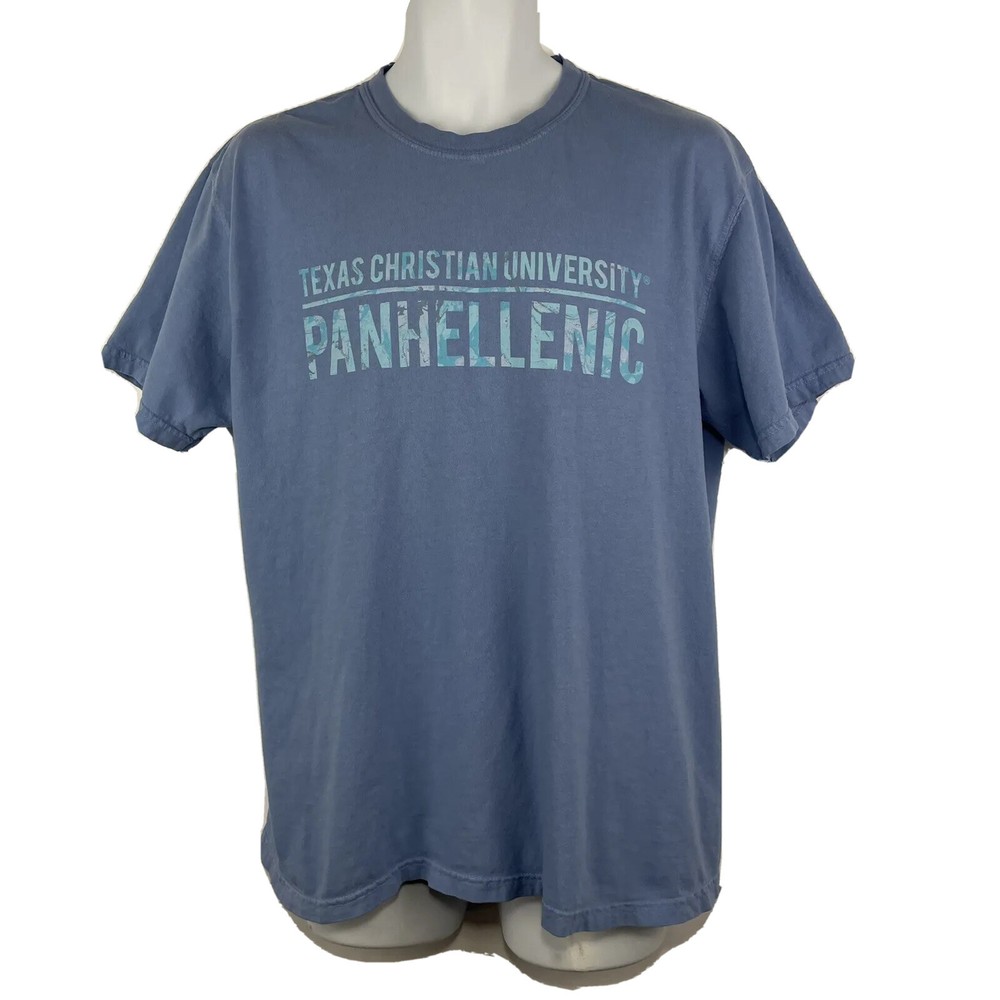 Texas Christian TCU Panhellenic T Shirt/Mens (L) Blue Comfort Colors 100% Cotton