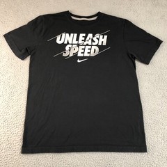 Nike Shirt Men Medium Black Solid Graphic Logo Tee Sportswear Unleash Speed
