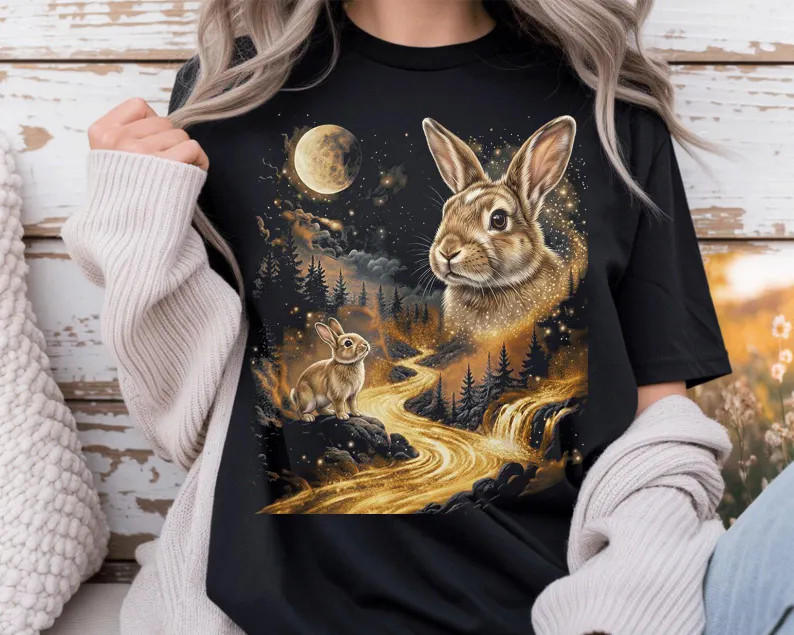 Comfort Tee Bunny Howling Moon Animal Graphic Tee Shirt