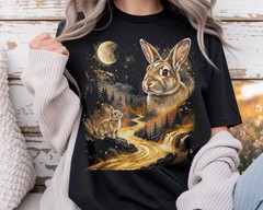 Comfort Tee Bunny Howling Moon Animal Graphic Tee Shirt