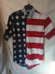 Ivy Crew Patriotic Full Button Short Sleeve Mens S Stars Stripes 100% Cotton USA
