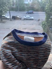 Percival Blue and Orange with Dynamic Pattern Knit Textured T-shirt tee size m