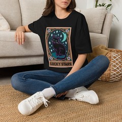 Women’s Lucky Stars Black Cat Tarot Short Sleeve T Shirt
