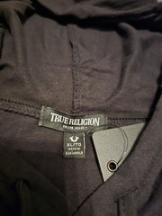 $62…True Religion “Buddha” size XL Flocked Hooded Tank Black/Red.