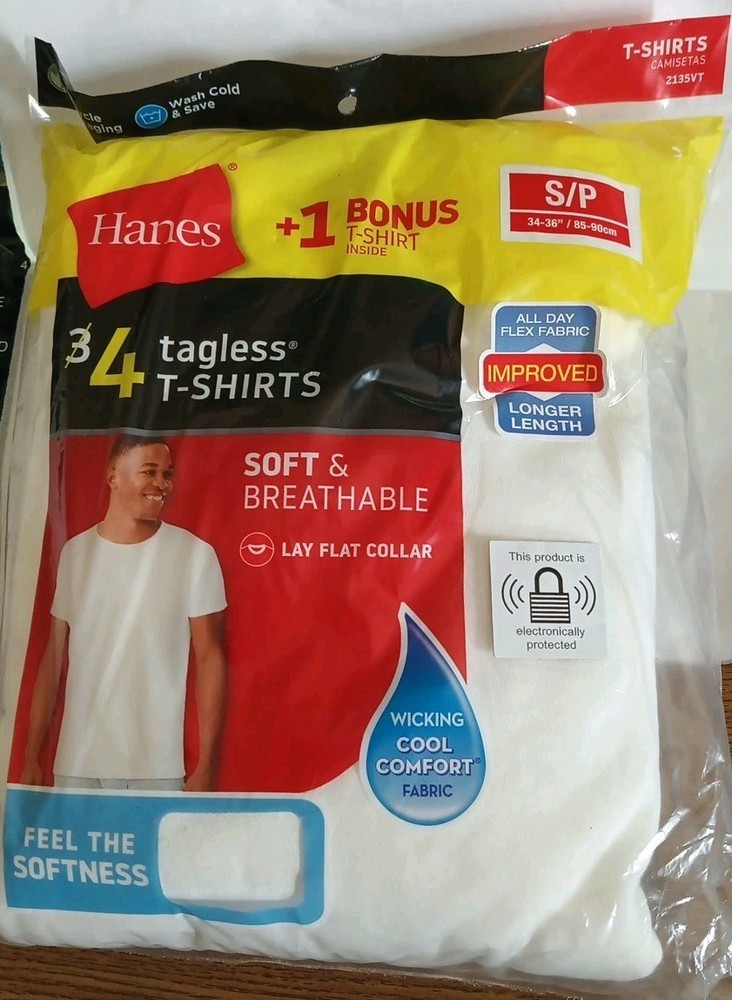 Hanes Men’s Tagless Comfortsoft crewneck T-Shirt-White, SIZE S/P 34″-36 , 4-Pack