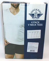 NEW MENS “DOCKERS 4 PACK 100% PREMIUM COTTON V NECK LOGO T SHIRTS TEES” Open Box