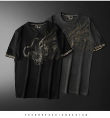New Men Luxury Diamond Dragon Rhinestones Fashion Knitted T-Shirt