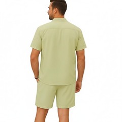 Men’s Casual Stand Collar Button Shirt and Shorts Set – Hawaiian Beach Vacati…