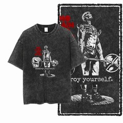 Mens Acid Wash Graphic T Shirt YG Bodybuilding Gym Streetwear Cotton Tee