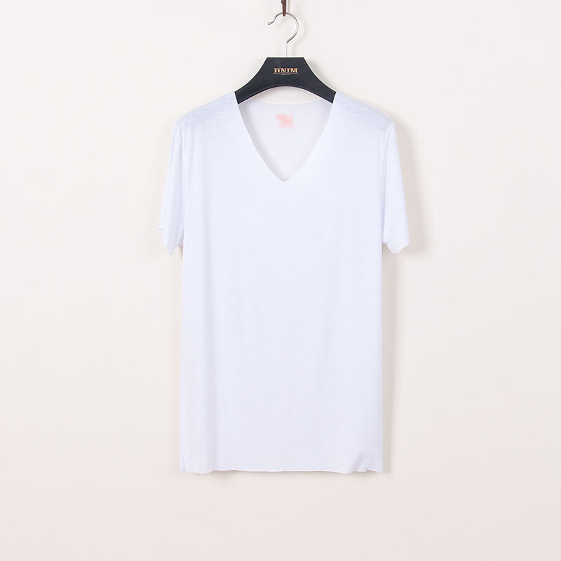 Men Bamboo Fiber T-Shirt Summer Classic V-neck Short Sleeve Casual Seamless Tops