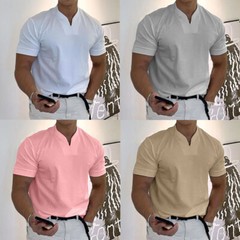 Mens Short Sleeve Shirts Summer Solid Loose Casual Dress Shirt Blouse Tops