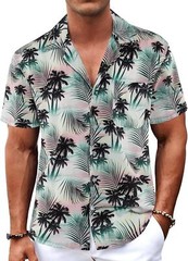 Men’s Hawaiian Shirt Tropical Floral Short Sleeve Button Down Casual Beachwear