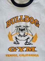Bulldog Gym Venice Beach California White / Black / Vintage Gold Ringer T-Shirt