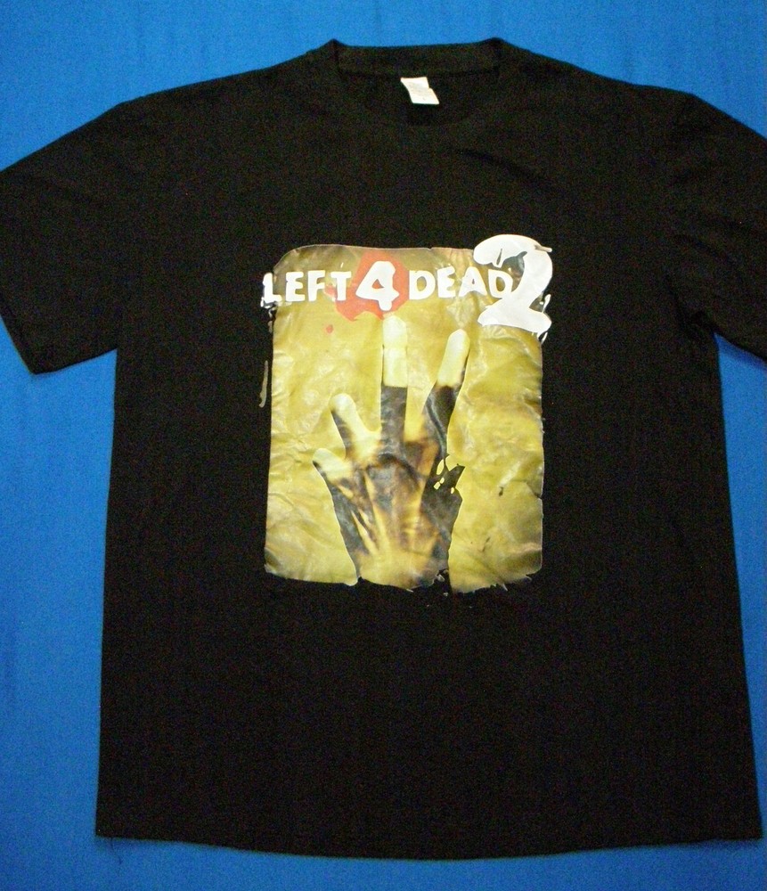 Left 4 Dead 2 FPS Video Game Promo T-Shirt Glossy Transfer Black Shirt Size L