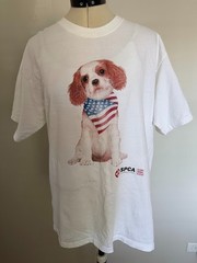 YAZBEK Vintage white top, American flag and Spca dog size L 100% cotton