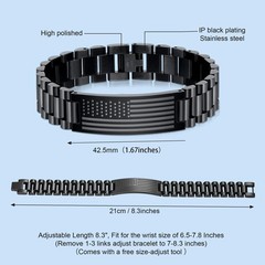 Mens Stainless Steel Watch Link Bracelet American Flag Husband Grandpa Gift