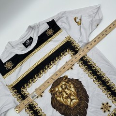 Damati Los Angeles Lion Shirt Mens Small White Gold Black Polyester Viscose