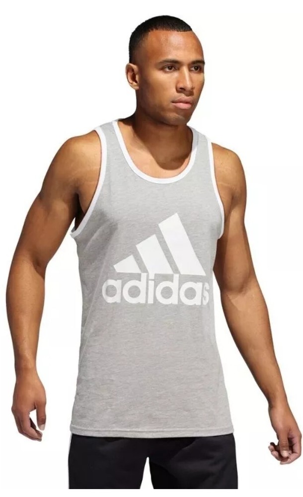 adidas Men’s Badge Of Sport Logo Graphic Tank Grey Heather White-Small