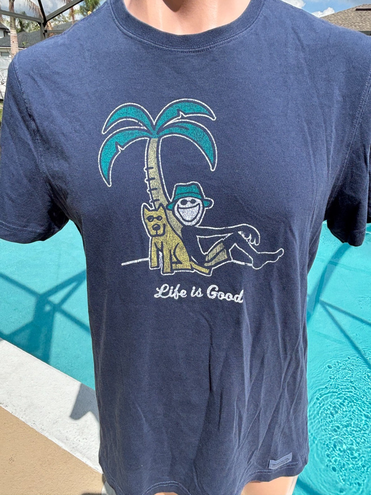 LIFE IS GOOD Blue Jack Rocket Dog Palm tree T shirt Mens M Medium