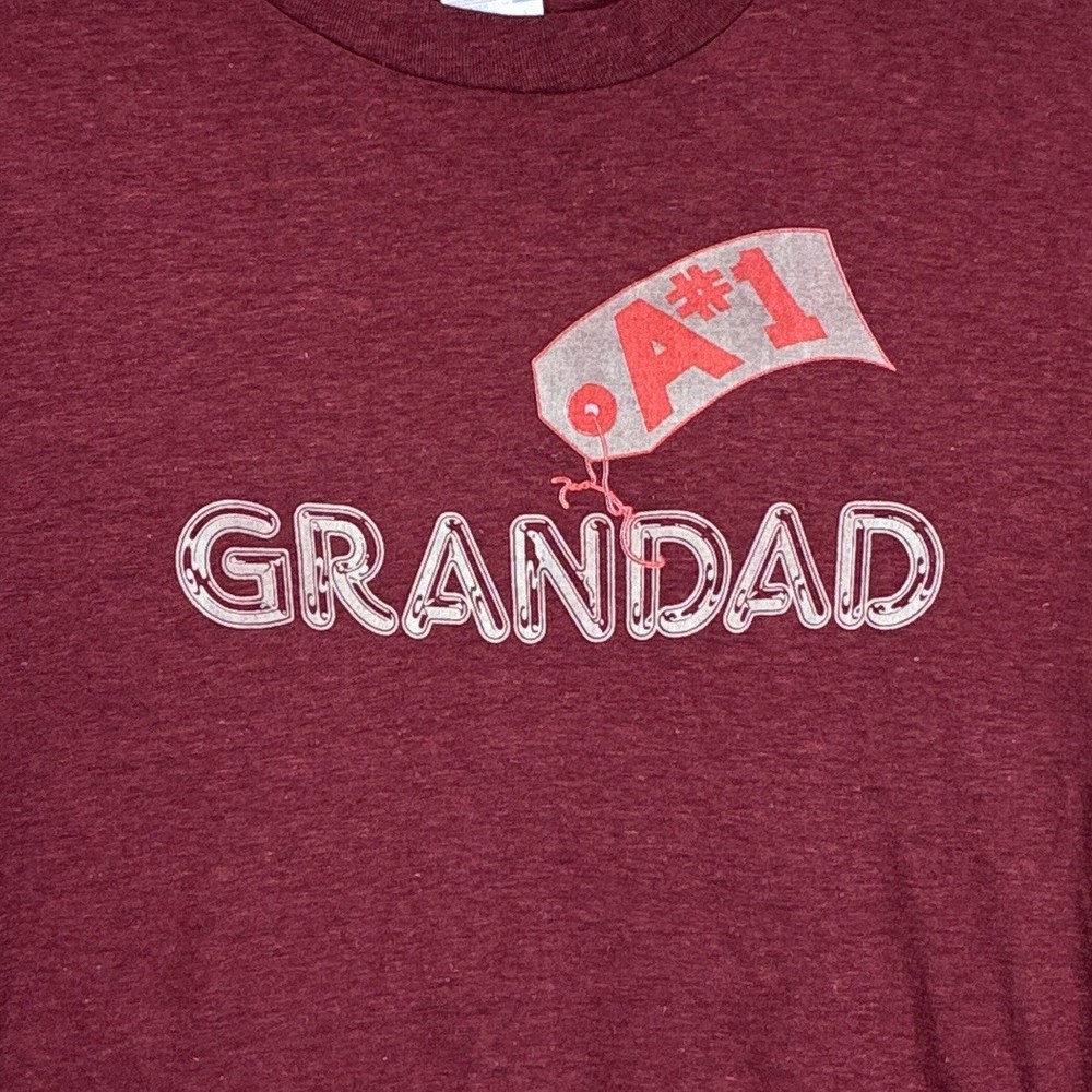 VTG A #1 Grandad Tshirt Mens L Burgundy Single Stitch Normcore 70s 80s USA