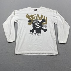 Vintage Stussy Shirt Mens XL White Long Sleeve Old Skool Flavor Graphic 90s