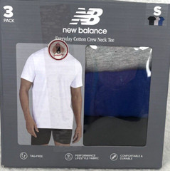 New Balance Men’s Crew Neck T-Shirt SZ Small 3-Pk Cotton Blend Blue Gray Black