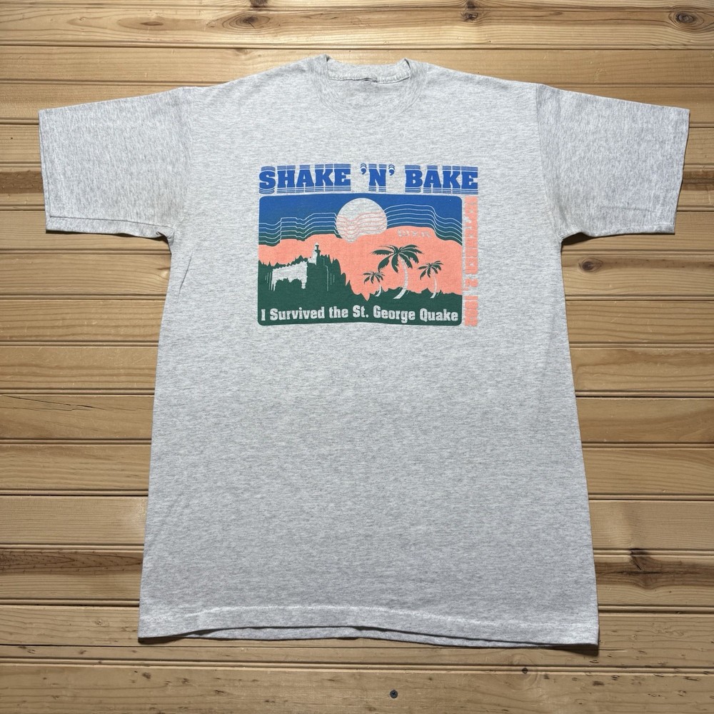 Vintage 90s Shake N Bake Survived St George Quake 1992 Earthquake Shirt – Large
