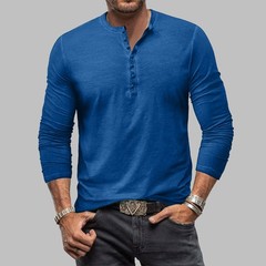 Men Tie Dye Long Sleeve Buttons Tops Blouse Solid V-Neck Casual T-Shirt Tee