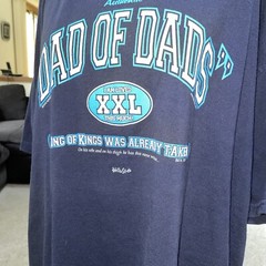 M O Knits Blue Dad Of Dads Script REV 19:16 Short Sleeve Size XXL Free Shipping