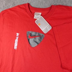 Vintage Nike Shirt Mens XXL Red Black Shield Swoosh Graphic Tee Deadstock Y2K
