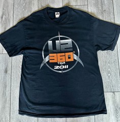 U2 2011 360 Tour Double Sided Large Black T Shirt Band Concert Vintage