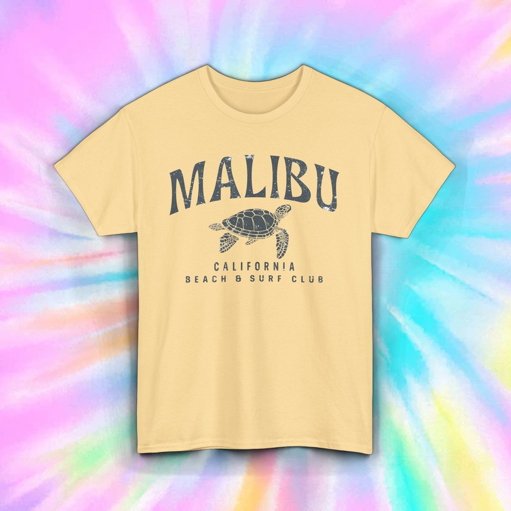 Malibu Beach & Surf Club T-Shirt Retro Sea Turtle California Tee S-5XL