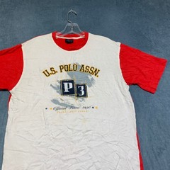 U.S. Polo Assn. T Shirt Mens Large White Red Cotton Crew Neck Graphic Print Tee