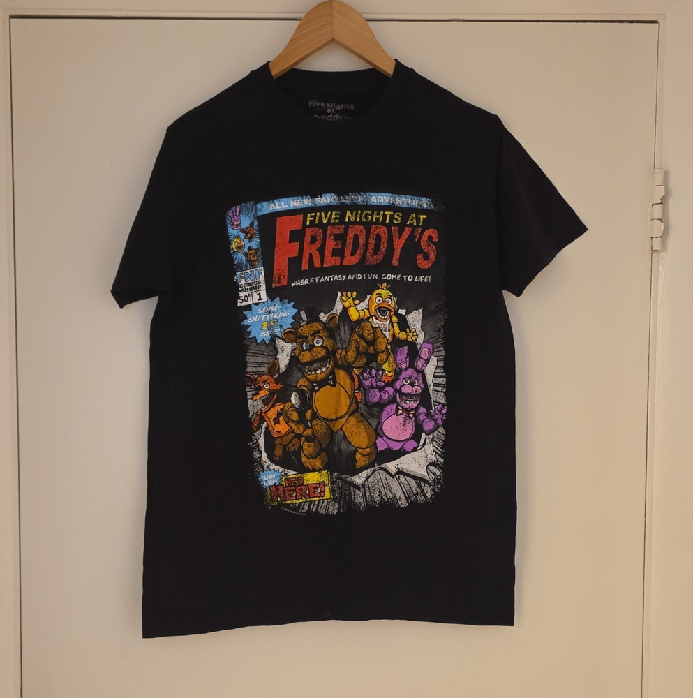 Five Nights at Freddy’s Graphic Tee Black Cotton Knit Crew Neck Short Sleeve S