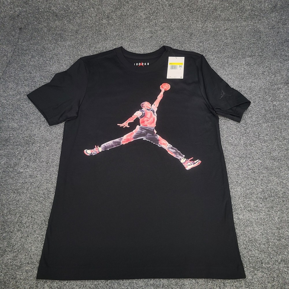 Jordan Shirt Mens Small Black Red Jumpman Watercolor Graphic Nike Air Cotton Tee