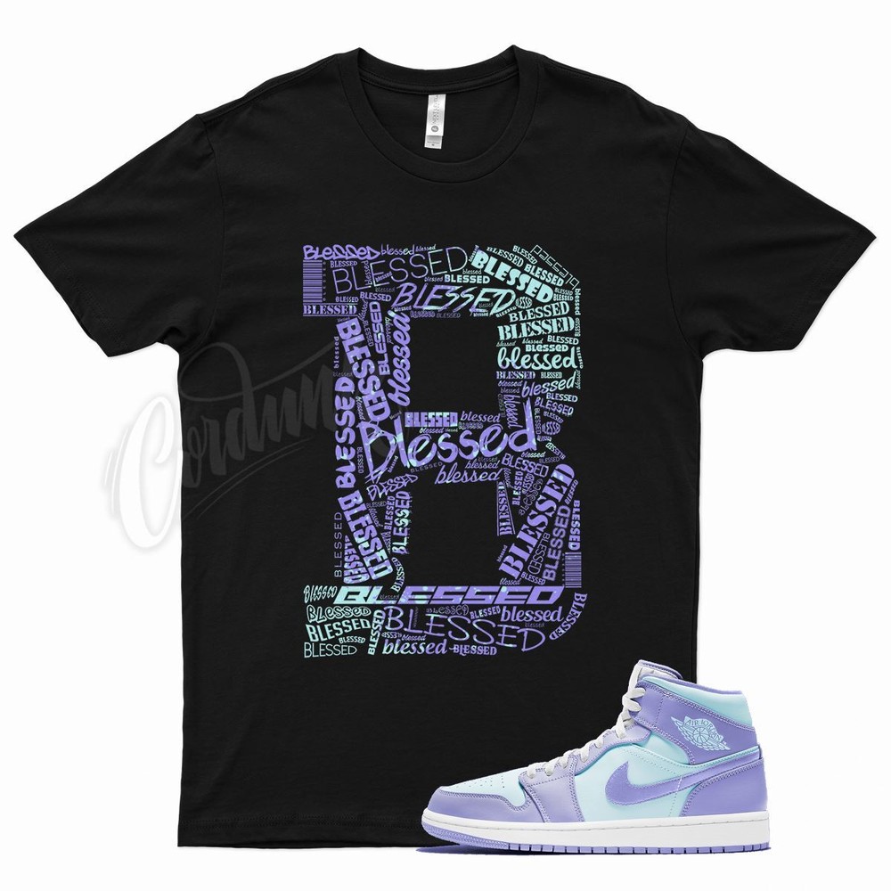 Black BLESSED T Shirt for Air J1 1 Mid Purple Pulse Aqua Lavender Arctic