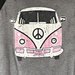 District Made Men’s XL T-Shirt 3/4 Sleeve Gray/Black Pink Peace Bus Free Spirit