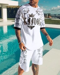 Summer Short Sleeve T-shirt Set Fashion Two Piece Street Short Sleeve 3D Printed