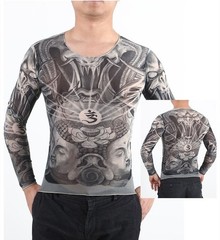 Men Women Tatto Cosplay Long Sleeves T-shirt Elastic Thin Tee