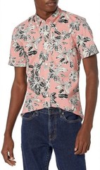 Goodthreads Men’s Standard-Fit Short-Sleeve Printed Poplin Shirt, Pink Floral, L