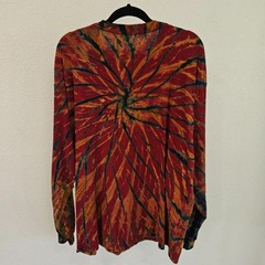 Tie Dye Long Sleeve Shirt Mens XL Red Orange Spiral Festival Hippie Psychedelic