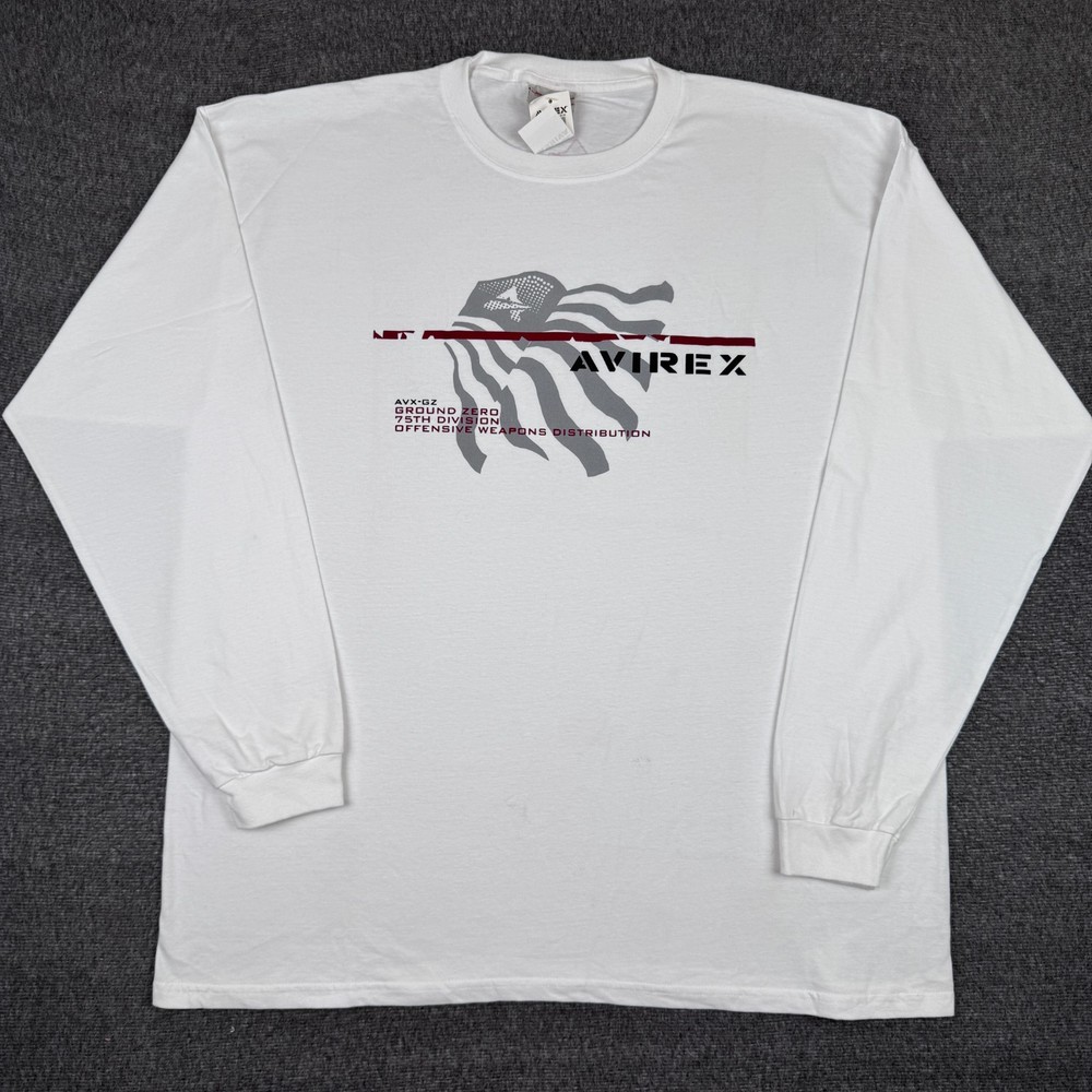 Vintage Avirex T-Shirt Mens 2XL White Long Sleeve Skate 9/11 Ground Zero Y2K NWT